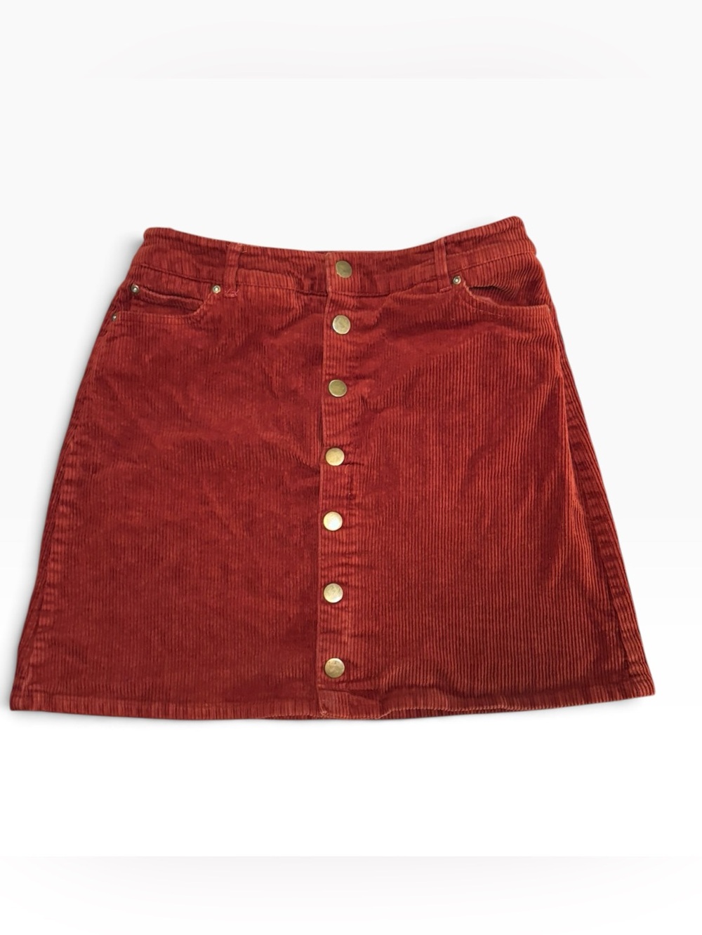 EST. 1946 Corduroy Mini Skirt Size 10 Rust Burnt Orange Button Front A-Line Fall